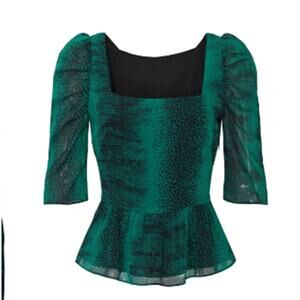 Waverly Grey Womens XS Green Snake Print Half Sleeve Square Neck Fully Lined Top